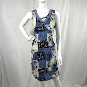 Vintage Faded Glory Blue Patchwork Style Midi Dress Size 8